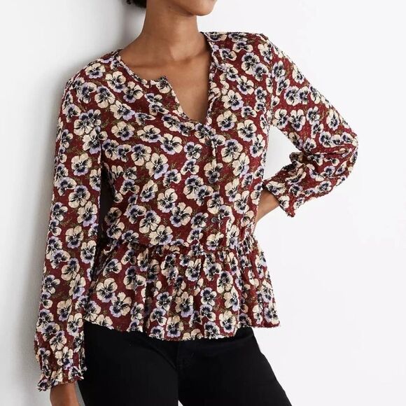 Madewell Tops - Madewell Drawstring ruffle-Hem Top in Viola Floral M